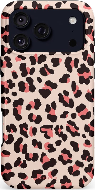Casetastic hoesje geschikt voor Apple iPhone 17 Pro Max - MagSafe - Dubbellaagse bescherming - Tropische Panter - Fashion Case - Zand Zwart Koraal