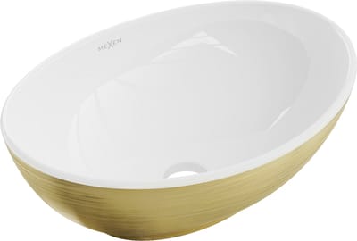 Mexen Elza opbouwwastafel 40 x 33 cm, wit/goud lijnpatroon - 21014017