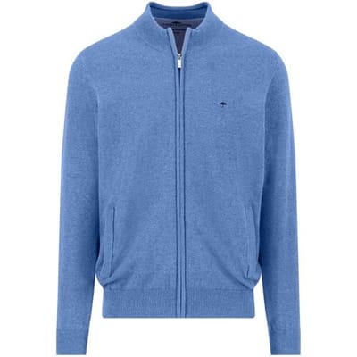 Fynch-Hatton Vest Stand-Up Zip Collar Uni Color Superfine Cotton Knit Crystal Blue / male