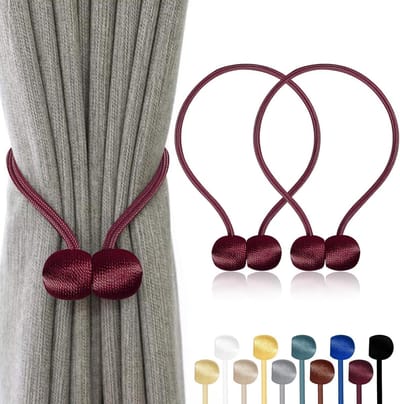 Magnetische Gordijnembrasses - Luxe Gordijnclips Zonder Boren - Set van 2 - Decoratieve Gordijnhouders voor Woonkamer & Slaapkamer - Universele Verstelbare Polyester Touw- rood