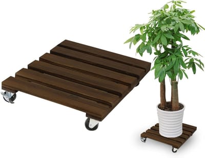 Plantenroller Vierkant - Bloempotonderzetter Wielen - Planten Verplaatsen - Massief Grenenhout - 35 x 35 cm - Houtkleur