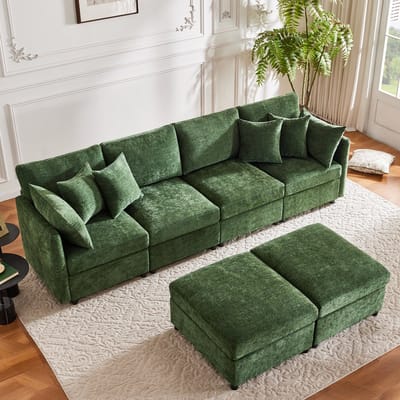 OKWISH Hoekbank 278 x 161 cm - Modulair Om Te Bouwen Tot U-Bank of L-Vorm - Voor Woonkamer en Appartement - Chenille - Olijfgroen