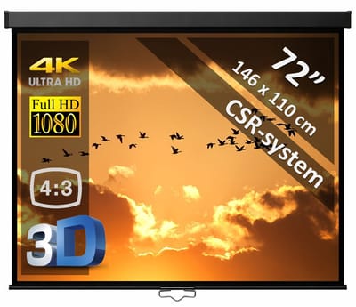 Manueel projectiescherm 72" (183cm) - 145 x 109 cm - 4:3 - mét CSR-systeem - beamer scherm - ZWARTE behuizing