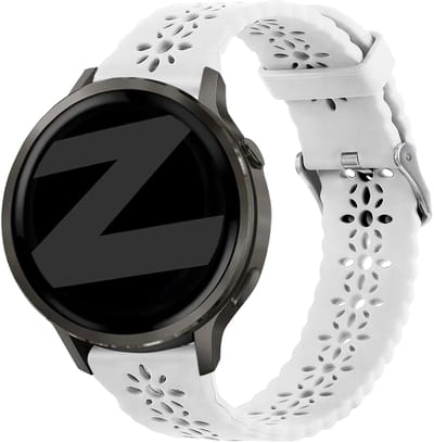 Bandz Siliconen 'Lace' bandje geschikt voor Garmin Vivoactive 6 / 5 / 3 / Vivomove / 3 / HR / Style / Luxe / Sport / Trend / Forerunner 645 / 570 / 245 / 170 / 165 / 70 / 55 / Venu / SQ / SQ2 / 2 Plus / Approach S12 / S40 / S42 / S44 / S50 - Wit