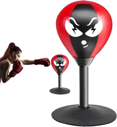 Boksbal met zuignap - Stressbal kantoor - Woede verlichten - Sterke zuigkracht - 40 cm hoog - Rood en zwart
