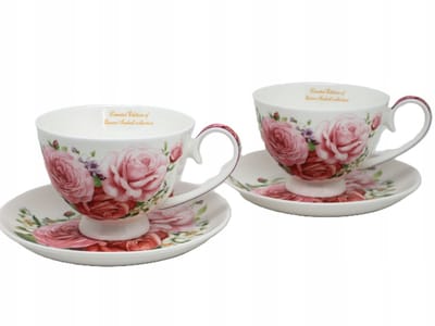 Elegante Porseleinen Kopjes met Schotels - Rozenmotief (2 stuks)