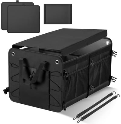 OKWISH Organizers - Opvouwbare Kofferbak Tas Met Verstelbare Compartimenten En Extra Zakjes - Multifunctionele Auto Opslagbox Voor Bagageruimte - Oxford-Stof - Zwart