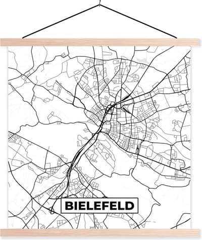 Posterhanger incl. Poster 40x40 cm - Schoolplaat - Bielefeld - Plattegrond - Kaart - Stadskaart - Textielposter - Blanke latten - Stadskaart