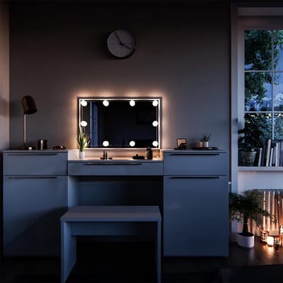 Grote Kaptafel Set met Verstelbare LED Verlichting en Bank Wit Hoogglans