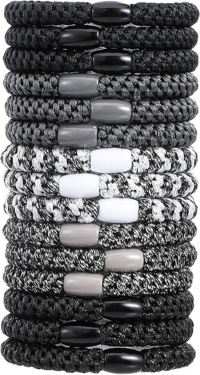 15 elastische haarelastiekjes in zwart en grijs, modieuze vlechtrubbers voor dagelijks gebruik en als trendy armband voor heren en dames