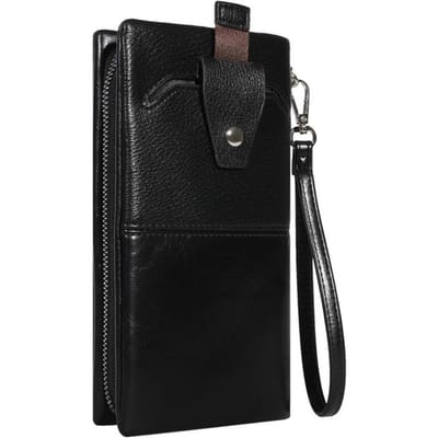 Zakelijk Portemonnee Retro Grote Capaciteit Heren Veelzijdige Dubbel Vouwbare Handtas, Elegant en Essentieel voor Dagelijks Zakelijk Reizen (20cm