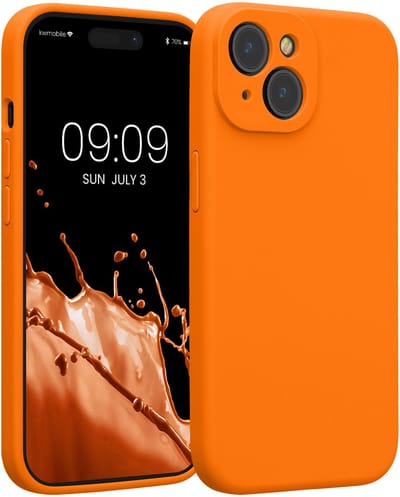 kwmobile telefoonhoesje geschikt voor Apple iPhone 15 - TPU backcover met siliconen coating - Smartphone case in fruitig oranje