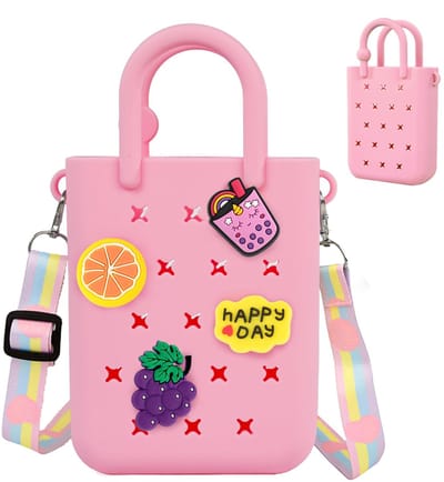 Dailygoods - Oudizz Siliconen Gaatjes Handtas Peuter Portemonnee Crossbody Tas Met Verstelbare Schouderriem, roze, Eén maat