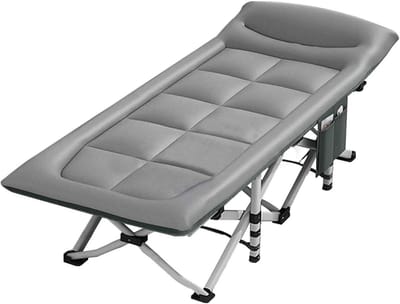 Opvouwbaar campingbed - Logeerbed met matras - Buiten ontspannen - Extra breed ontwerp - 280 kg draagvermogen - Grijs