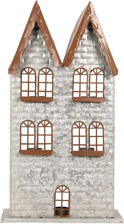 Clayre & Eef Waxinelichthouder Huis 30x13x54 cm Grijs Metaal