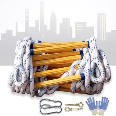 Touwladder Veiligheidsladder - Noodladder Ontsnapping - Veilige Ontsnapping - Sterke Draagkracht - 11 Meter - Blauw Wit