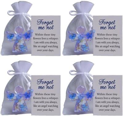 Papieren Engel - Herinneringsengel Condoleance - Nabestaanden Troosten - Met Vergeet-me-nietjes - 15 cm - Wit