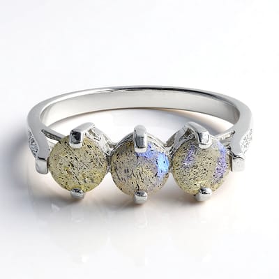 Cavill - Zilveren Ring met 3 Spectroliet 1,29 Ct en 6 Witte Topaas 925 Sterling Zilver - Modern Rond Geslepen Edelstenen - Maat 17