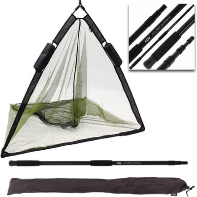 Grof Gestikte Nylon Mand | Dual Float Systeem | Schroefbevestigd Houten Handvat | 3 Meter | Voor Karper en Zware Vissoorten