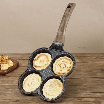 Omeletpan met 4 Kopjes - Koekenpan Pannenkoeken - Ontbijt Maken - Antiaanbaklaag - 395 cm - Zwart