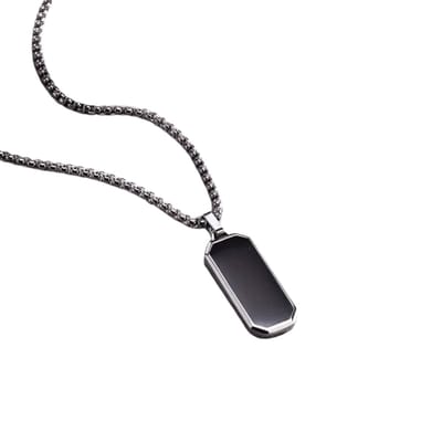 Livano Ketting - Heren - Staal - Nep zilver - Met Hanger - Zwart
