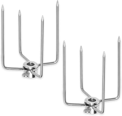 100x85mm BBQ Grillspies Vleesnaalden 2 Stuks Roestvrij Staal Draaispies Stelschroef Set Mobiele Gasgrill Vleesklem Grilldraaspiesen Rotisserie Grillvorken Voor Kamperen Picknick NAIZY