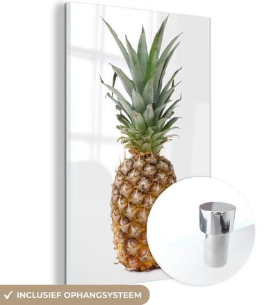 ® Glasschilderij 120x180 cm - Schilderij acrylglas - Ananas - Fruit - Wit - Foto op glas - Muurdecoratie woonkamer - Wanddecoratie slaapkamer - Schilderijen