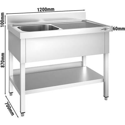 GGM Gastro Spültisch PREMIUM - 1200x700mm - mit Grundboden - mit 1 Becken links Zilver