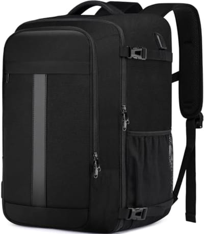 Handbagage 55x35x25 voor Air France, 48L Grote Reisrugzak School Rugzak Werk Laptoprugzak met USB-oplaadaansluiting voor Mannen en Vrouwen, Geschikt voor een Laptop van 18.4 Inch, Zwart