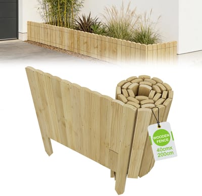Froadp 40 cm Natuur Tuinhek Flexibele Grasmaaierrand - Bloembedrand 200 cm Lang Prikhek Houten Hek voor Bloembed, Grasmaaierrand & Tuinomheining