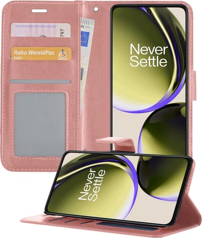 Hoesje - Met Pasjeshouder - Geschikt voor OnePlus Nord CE 3 Lite - Luxe Bookcase Portemonee - Flip Case - Kunstleer Book Case - Flipcase - Book Cover - Walletcase - Portemonneehoes - Telefoonhoesjes - Rosé goud