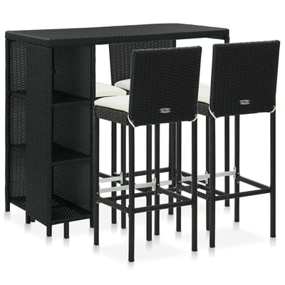 vidaXL - 5-delige - Tuinbarset - met - kussens - poly - rattan - zwart