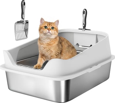 Pawhut Kattenbak-Roestvrij staal, kunststof-60,2L x 40,2B x 29,7H cm-Grijs