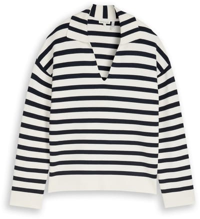Tom Tailor - Losvallende gebreide trui met polokraag - Maat XL - white sky blue knit stripe