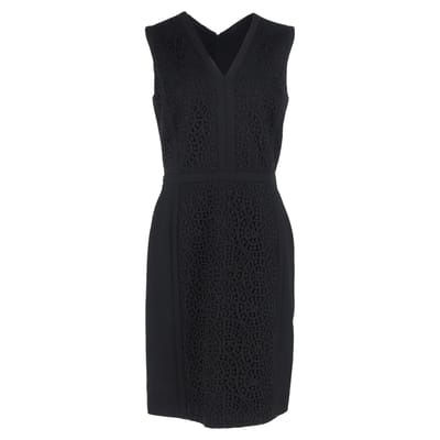 Hugo Boss midi-jurk met V-hals en kanten details in zwarte wol