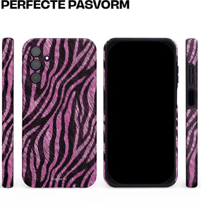 Casetastic hoesje geschikt voor Samsung Galaxy A15 5G / Samsung Galaxy A15 4G - Dubbellaagse bescherming - Roze Paarse Zebraprint - Fashion Case - Zwart Lila