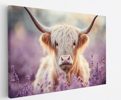 Saammp Canvas Schilderij Schotse Hooglander Koe Portret - Dieren - Natuur - 60x40 - Foto op canvas - Wanddecoratie - muurdecoratie Woonkamer - Slaapkamer decoratie - Canvas Print
