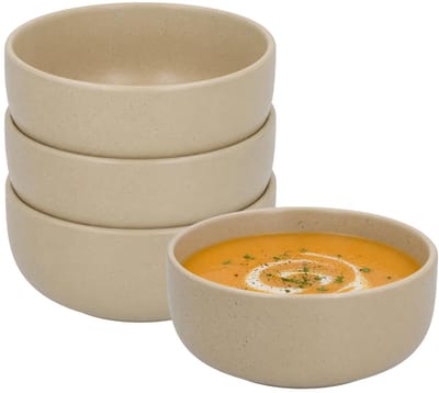 Secret de Gourmet Soepkommen Zanzibar - 4x - beige - 15 x 6 cm - keramiek - kommetjes / schaaltjes - 480 ml