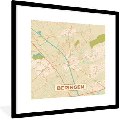 Fotolijst incl. Poster - Plattegrond - Kaart - Stadskaart - België - Beringen - 40x40 cm - Posterlijst