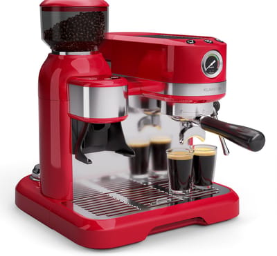 Klarstein Koffiemachine Bella Café espressomachine met ingebouwde molen – 19 bar, 1550 W, 1,4 liter waterreservoir, geïntegreerde conische maalschijf, melkschuimer, 2 kopjeshouders, kunststof, rood - voor Keuken - LED - Coffee Machine