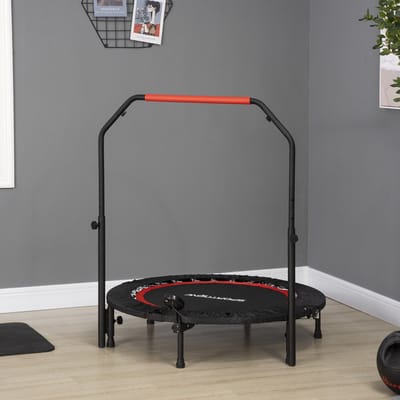 OKWISH Fitnesstrampoline – Verstelbare Handgreep Met Monitor – 102 Cm – Kunststof En Staal – Zwart – Opvouwbaar