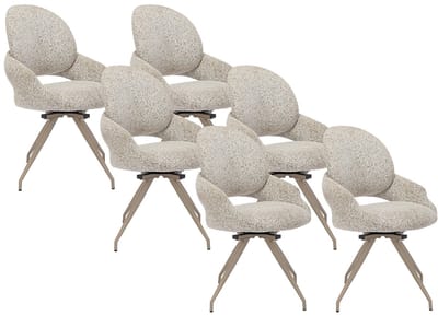 Vente-unique Set van 6 draaistoelen in tweedstof en taupe metaal - Crème - VALIANA