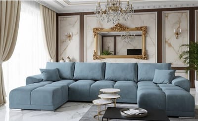 U-vorm Hoekbank met Slaapfunctie en - 365x189 cm - Blauw - Novihome