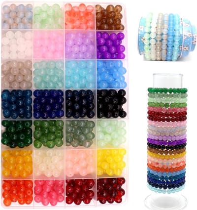 Famanu - Kristallen sieraden maakset 700 stuks – 8 mm glazen kralen in 28 kleuren – DIY set voor armbanden