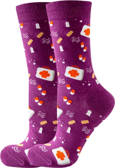 Dames sokken - paars - roze - leuke print dokter - rode kruis - 36 - 40 - cadeau voor haar - gift - geschenk