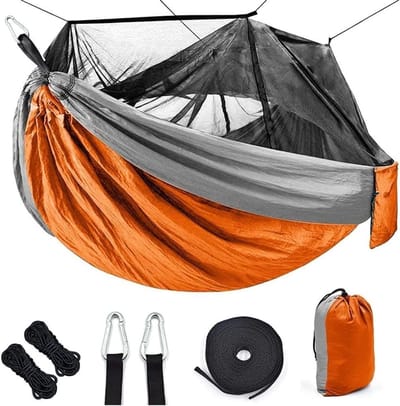 Outdoor Hangmat - Kampeer Hangmat - Ontspannen Buiten - Geïntegreerd Klamboe - 1-2 Persoons - Geel