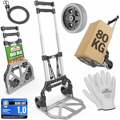 Opvouwbare Aluminium Steekwagen tot 80 kg met Lekvrije Wielen en Inclusief Handschoenen