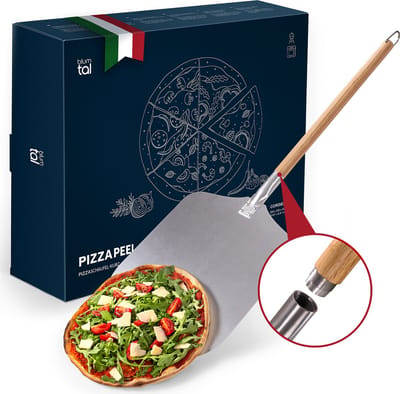 Blumtal Professionele Pizzaschep - Lang handvat - 30,5 x 30,5 cm - Aluminium Pizzaschep - Houten handvat 82 cm