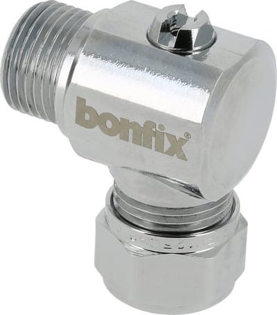 Bonfix Kogel (hoek) stopkraan - verchroomd Schroevendraaier bediening - met vlakke buitendraad - haaks 3/8 x 15 - buitendraad x knel