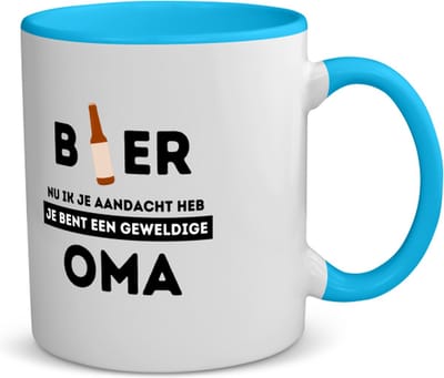 Akyol - bier, nu ik je aandacht heb je bent een geweldige oma koffiemok - theemok - blauw - Oma - de beste oma - verjaardagscadeau - verjaardag - cadeau - cadeautje voor oma - oma artikelen - kado - geschenk - gift - 350 ML inhoud